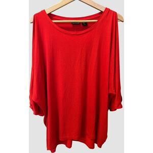 TAHARI Women’s XL Pullover Top Long Sleeve Open Sleeve Stretch Casual Red Office